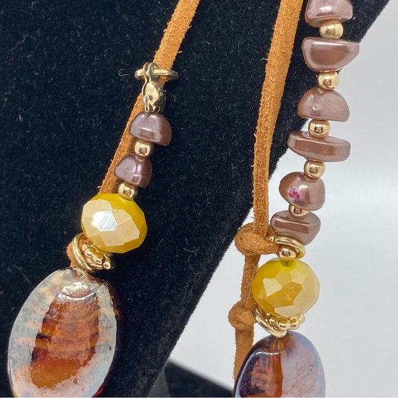 Bocar 2 Strand Layered Beaded Statement Necklace Brown Green Beads - Picture 3 of 7